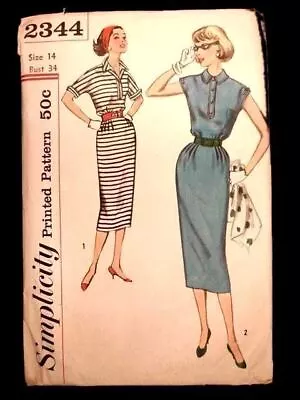 Vintage Simplicity Sewing  Pattern 2344 Miss Dress Sz 14 1950S • $19.60