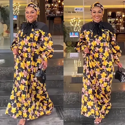 African Women Floral Print Abaya Maxi Dress Moroccan Loose Dashiki Kaftan Dresse • $31.88