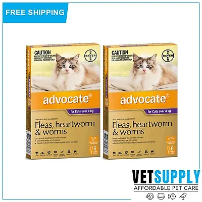 Advocate For Cats Over 4 Kg (Purple) 12 Pipettes Flea Heartworm Worm Control • $164.91