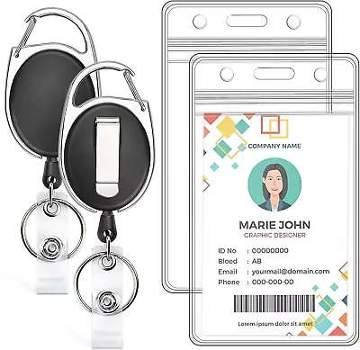 2 Pack ID Badge Holder With Retractable Badge Reel Clear Vertical ID Card Holder • $7.88