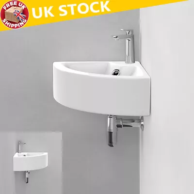 Triangle Wall Hung Handwash Basin | Small Hand Wash Basin With Overflow W43.5cm • £29.90