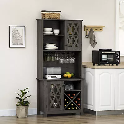 HOMCOM Kitchen Pantry Buffet Hutch Cupboard With Wine Rack Cabinet Grey • $183.99