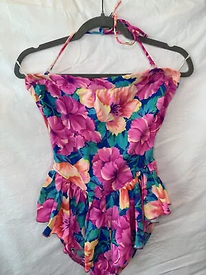 Vintage Cole Of California Multicolor Floral Ruffle One Piece Swimsuit Sz 12 Lg • $15