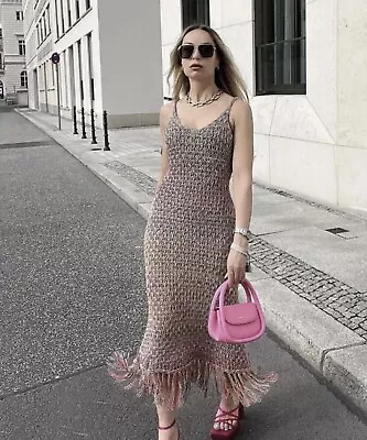 ZARA Knit Flapper Midi Dress With Fringing Bloggers Fave Holiday Boho Small BNWT • £29.99