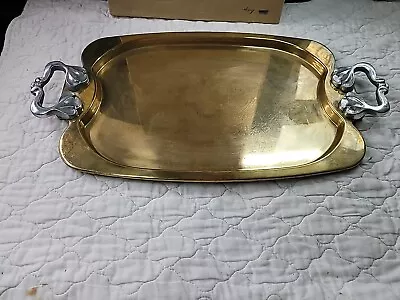 Vintage Brass Serving Tray With Ornate Handles  Heavy Metal San Pacific  • $48
