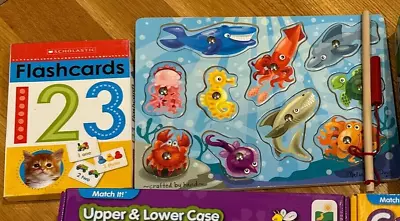 Lot 2 Melissa & Doug Fishing Game Toy Scholastic Flash Cards Educational Toddler • $5