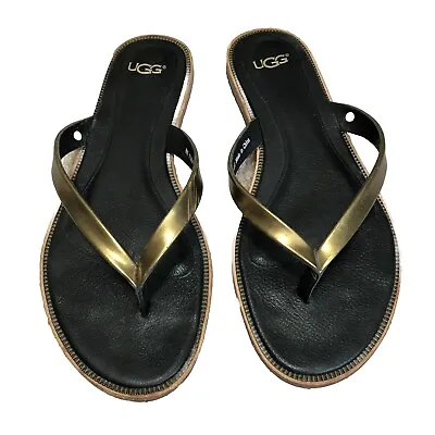UGG   Allaria  Metallic Gold Flip Flops Sandals Womens Size 6 • $16.95