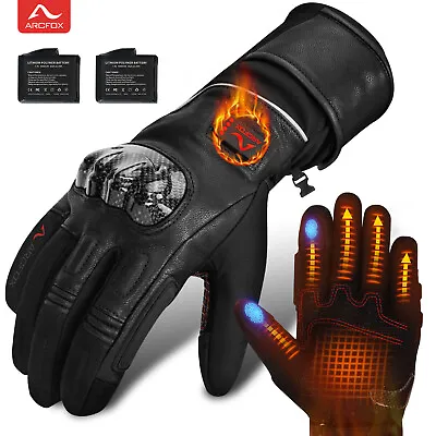 Heated Gloves Motorcycle Rechargable Waterproof Leather Warm Glove Touchscreen • $79.99