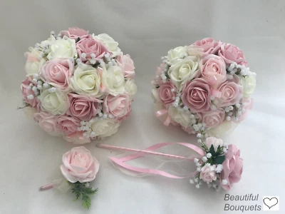 £12 • Buy Wedding Flowers Ivory Rose Pink  Bouquets Bride, Bridesmaid Flower-Girl Wand 