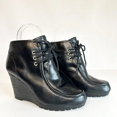 Michael Kors RORY Black Soft Leather Wedge Ankle Boots Booties Size 7M • $65