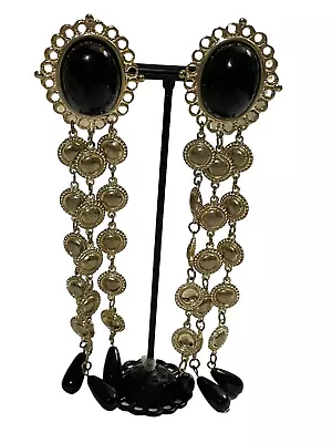 La Contessa By Mary Demarco  Earrings Vintage Black /Gold Tone Dangle Runway • $23.99