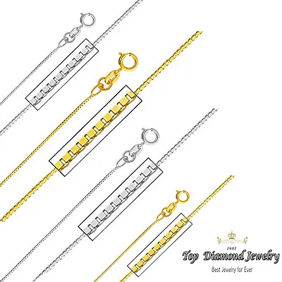 Real 14K Solid White And Yellow Gold Lobster Clasp Box Chain Necklace 16 - 24  • $75.08