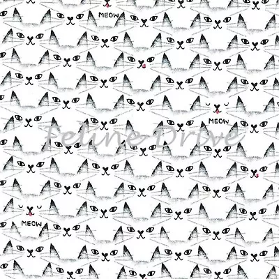 Feline Drive Fabric BLACK & WHITE Cat Clique Fat Quarter (18 X22 ) FQ • $3.50