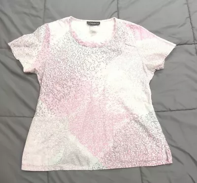 Baby Phat Women's Scoop Neck White Pink & Grey Scrub Top - Size Large • $10