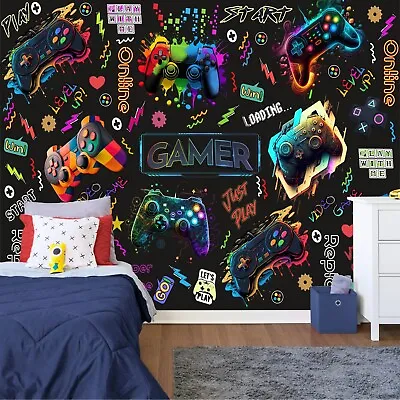 Gaming Playing Kids Room Decor Wallpaper Mural Removeable Washable Peel & Stick • £61.56