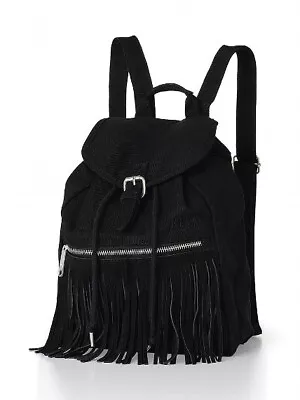 Victoria's Secret PINK Black Fringe Full Size Back Pack NEW IN FACTORY PKG RARE! • $99.50