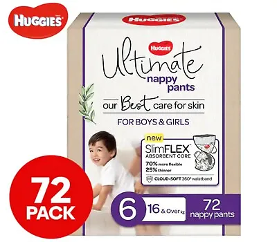 $72 • Buy Huggies Ultimate Nappy Pants For Boys & Girls Size 6 16kg+ 72 Pack Unisex