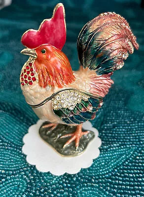 Sorelle Jeweled Hinged Enameled Metal Rooster Trinket Box Gold Tone Accents • $45