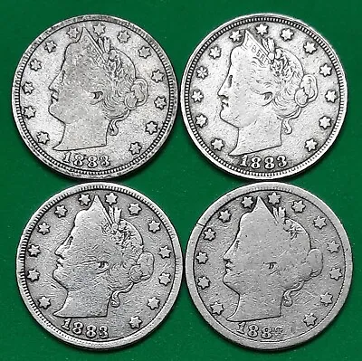 $18.95 • Buy FOUR 1883 No Cents Liberty V Nickels! (average Grade VG)!