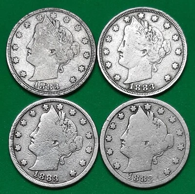$18.95 • Buy FOUR 1883 No Cents Liberty V Nickels! (average Grade VG)!