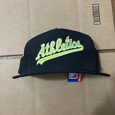 NWT Vintage Oakland A’s Snapback Hat Athletics Neon Green Script Baseball MLB • $40