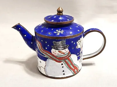 Eameled Metal Snowman Miniature Teapot • $11