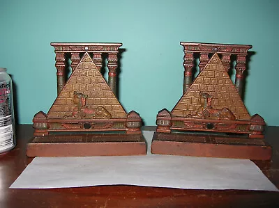 Antique Sphinx Pyramid Egyptian Revival Bookends Cast Iron Judd Co Orig Paint • $225