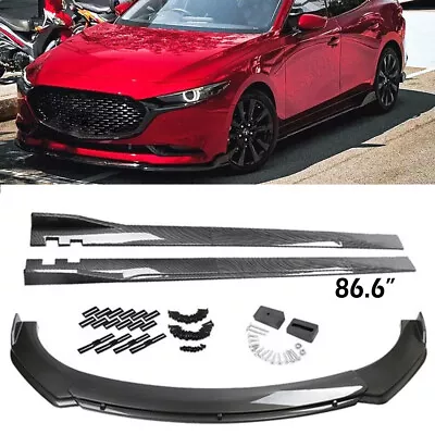 Carbon Fiber Style For Mazda 3 Hatchback Front Bumper Lip Spoiler+Side Skirts • $155.59