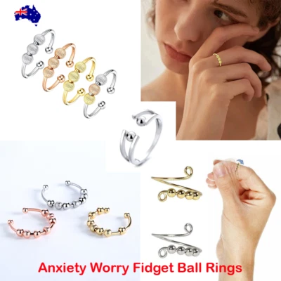 $3.99 • Buy Anxiety Worry Fidget Ball Ring Meditation Spinner Ring Adjustable Opening AU