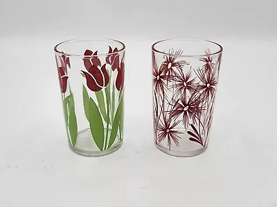 Swanky Swigs Vintage 1950's Juice Glasses Flowers Design. Set Of 2.  • $15