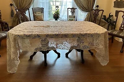 Antique Lace Banquet Tablecloth Lace Italian Belgium Or Irish 115 X 66 Fine  WOW • $749.95