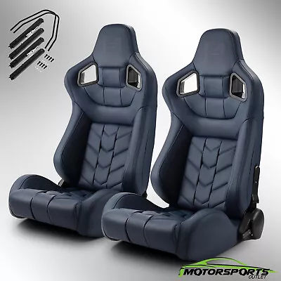 Unverisal Blue Pure Series Reclinable PVC Racing Seats W/Slider Left/Right • $339.98