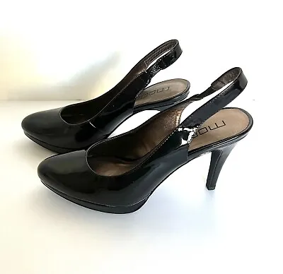 MODA Black Patent Sling Back 3.5  Heel Shoes • $38