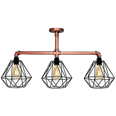 3 Way Industrial Vintage Ceiling Lights Metal Pipe Retro Loft Pendant Lamps UK • £68.90