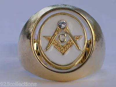 Turn Swivel Black White Enamel Clear Crystal Stone Mason Masonic Men Ring 10 • £29.45
