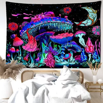 Blue Moon Starry Mushroom Tapestry Wall Hippie Hanging Psychedelic Bohemian Deco • $0.01