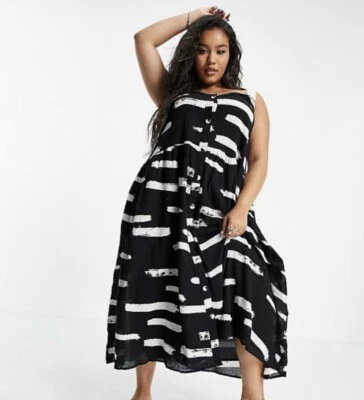 $34 • Buy ASOS Curve Button Sundress In B&W Abstract Print W Grosgrain Straps Plus Size 22