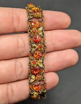 Michal Negrin Orange Crystal Flower Bronze Tone Bracelet 7  • $65