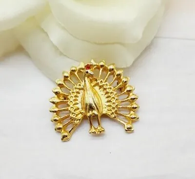 Vintage Brooch Pin Peacock Bird Gold Tone Red Rhinestone  • $7