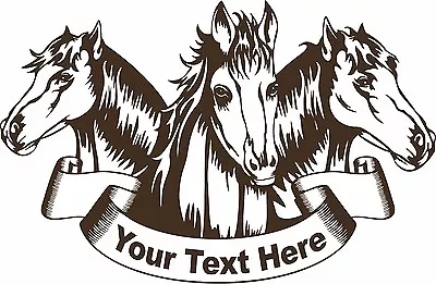 Horse Heads Custom Text Name Rodeo Western Car Truck Window Vinyl Decal Sticker • $30.50