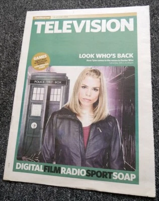 £19.99 • Buy Observer Newspaper Tv Supplement 15 June 2008 . Doctor Who Billie Piper - Cover