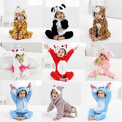 Baby Boy Girl Kids Animal Hooded Romper Jumpsuit Bodysuit Clothes Outfits Winter • £10.99