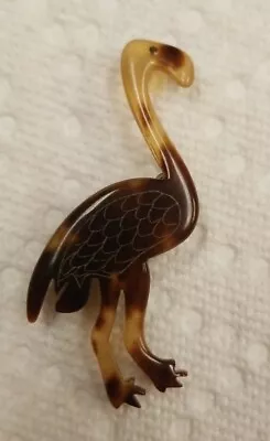 Vintage Faux Tortoise Shell Celluloid FLAMINGO Pin Brooch • $35