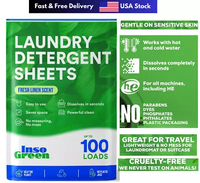 Laundry Detergent Sheets – 100 Loads - Eco Washer Sheets Detergent • $9.99