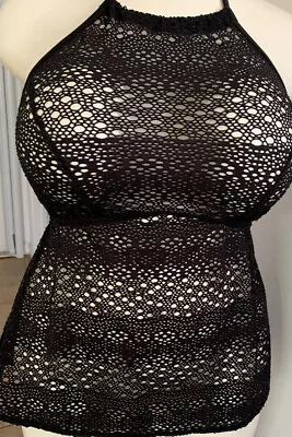 NWT- Elomi  Indie Swim Crochet Cover Up #ES7531 Black Size US 12 / UK 16 • $23.99