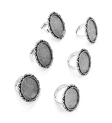 6 Ant Silvertone 25mm X 18mm CAMEO FIONA STYLE Adjustable RING SETTINGS FRAMES • $6.19