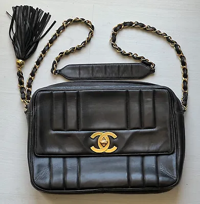 SALE Rare Chanel  Black Jumbo Vintage Vertical Quilted Handbag By Lagerfeld • $1950