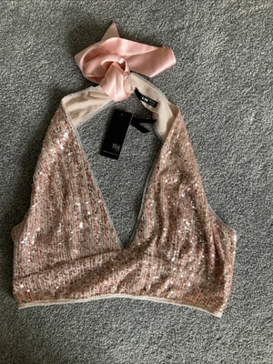 £8 • Buy Tfnc Pink Silver Bra Halter Neck Top Size 12 Bnwt