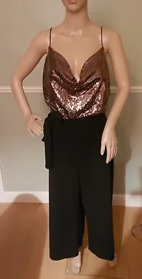 New Look Bronze Sequin Cowl Neck Cropped Jumpsuit All In One Size 18 BNWT • £24.99