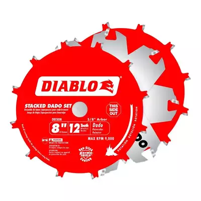 8 Inch X 12-Tooth Stacked Dado Saw Blade Set Replacement Fits 5/8 Inch Arbors • $138.98